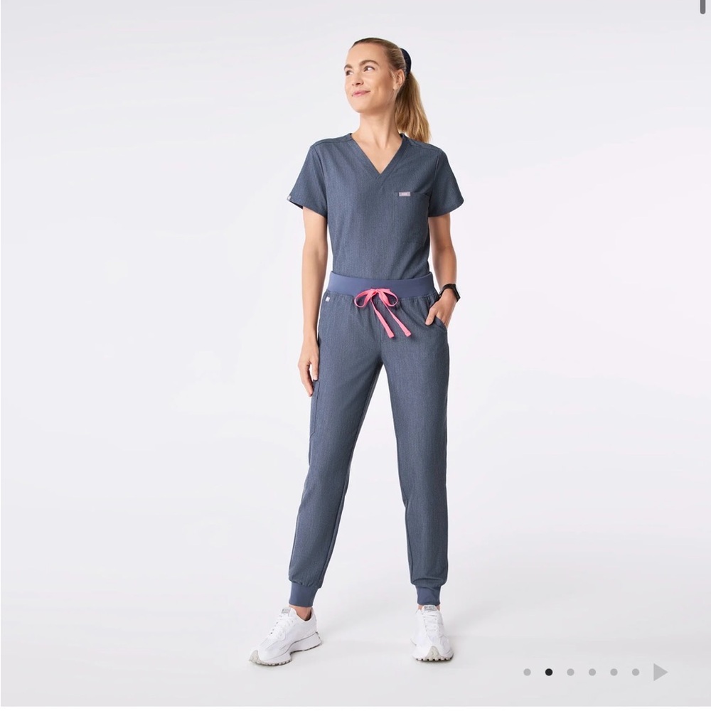 Figs Women's Navy Jumpsuit with Pink Drawstring
